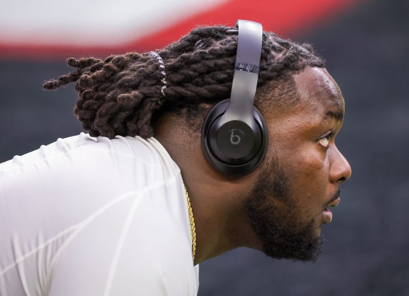 Dec 24, 2023; Houston, Texas, USA; Cleveland Browns offensive tackle James Hudson III (66) stretches before playing against the Houston Texans at NRG Stadium. Mandatory Credit: Thomas Shea-USA TODAY Sports