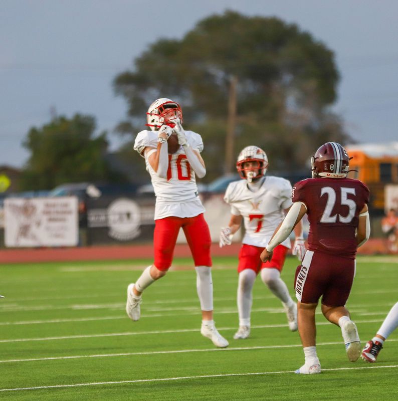 West Texas' Collin Bryant catches a pass during a non-district football game against Tulia at Younger Field on Sept. 18, 2025.
