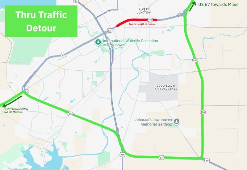 Map graphic from Texas Department of Transportation regarding the closure of Loop 306/Houston Harte Expressway.