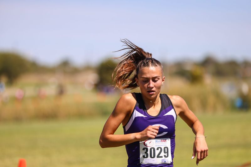 Canyon's Addyson Bristow competes in the Lubbock ISD Invitational cross country meet at Mae Simmons Park in Lubbock, Texas, Sept. 27, 2025.