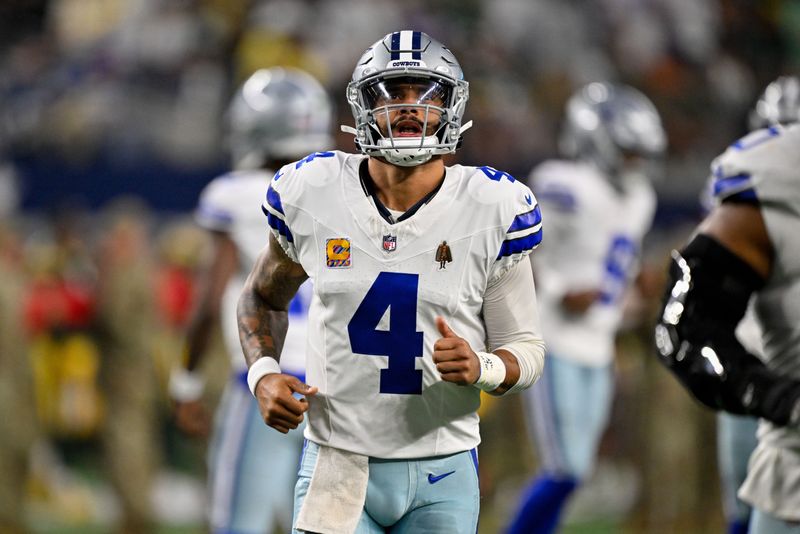 Dallas Cowboys quarterback Dak Prescott (4) takes the field to face the Green Bay Packers at AT&T Stadium.