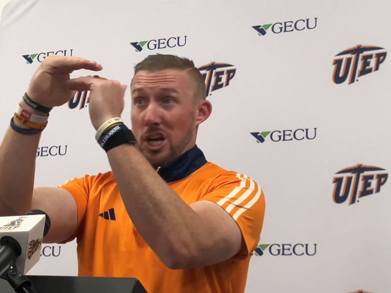 UTEP coach Scotty Walden addresses the media before UTEP's game with Liberty.
