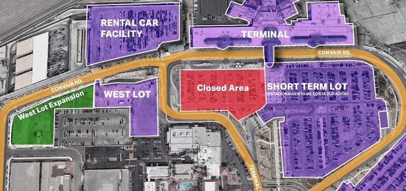 A map shows where construction will be taking place at the El Paso International Airport, as well alternative parking options for travelers who might be impacted.