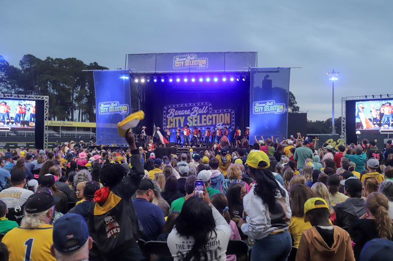 The Texas Tailgaters perform during the Banana Ball City Selection Show on Thursday, October 9, 2025 at Historic Grayson Stadium.
