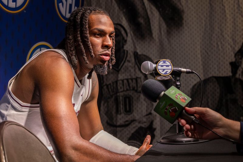 Oct 15, 2025; Birmingham, AL, USA; Texas A&M Aggies forward Mackenzie Mgbako talks with the media during SEC Media Days at Grand Bohemian Hotel. Mandatory Credit: Vasha Hunt-Imagn Images