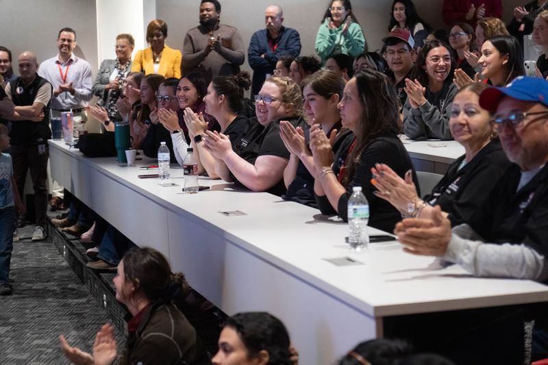 Attendees applaud Tuesday, Oct. 21, 2025, as the Texas Tech University School of Veterinary Medicine announces it has earned full accreditation from the American Veterinary Medical Association Council on Education.