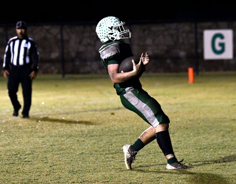 Hamlin’s Hudson Smith scores a touchdown against Miles during Friday’s football game in Hamlin Oct. 24, 2025. Final score was 28-0, Hamlin.