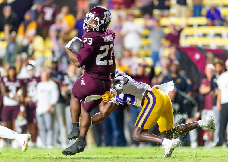 Jamarion Morrow 23 scores a touchdown as LSU Tigers take on the Texas A&M Aggies. October 25, 2025; Baton Rouge, Louisiana, USA; at Tiger Stadium. Saturday, Oct. 25, 2025.