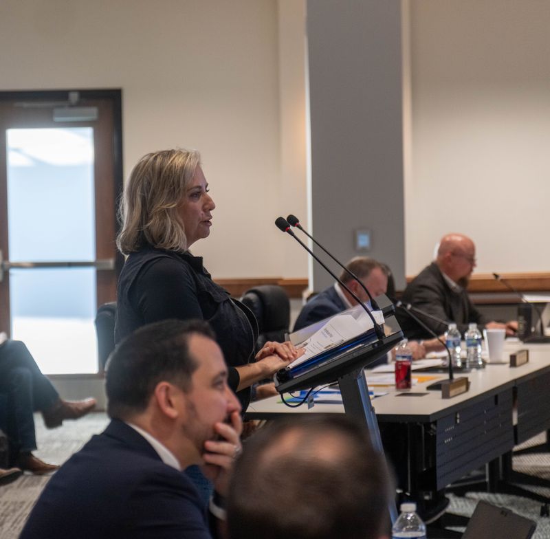 Stephanie Brady, founder and executive director of Wild West Wildlife Rehabilitation Center, presents her proposal to transition the city-owned Amarillo Zoo to nonprofit management during Tuesday’s Amarillo City Council meeting at City Hall.