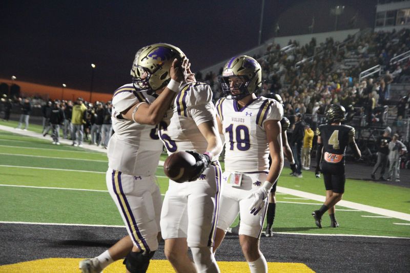 Dalhart's Kaleb Speer celebrates after scoring a touchdown during a District 1-3A Division I game against Bushland at Falcon Stadium on Oct. 31, 2025.