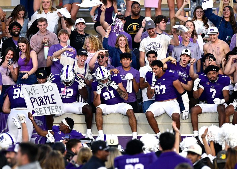 Abilene Christian University players and fans celebrate their 31-28 win over Tarleton State during Saturday’s game in Abilene Nov. 1, 2025.