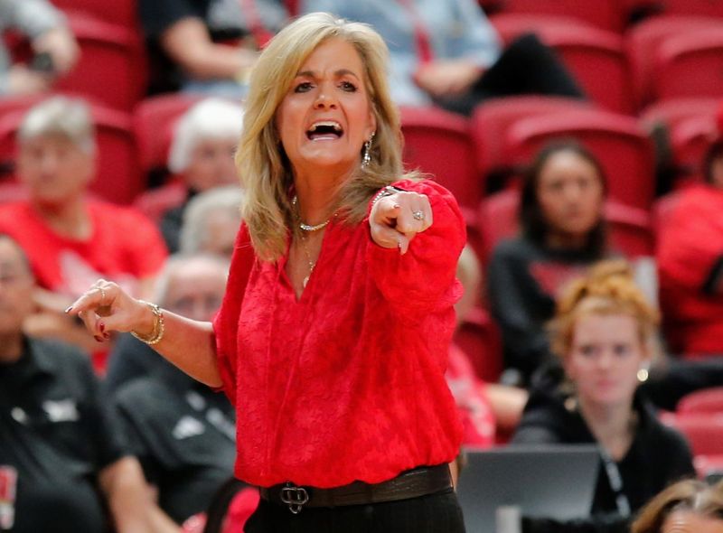 Texas Tech women's basketball coach Krista Gerlich instructs her team against North Carolina A&T in a non-conference game Monday, Nov. 3, 2025, at United Supermarkets Arena.