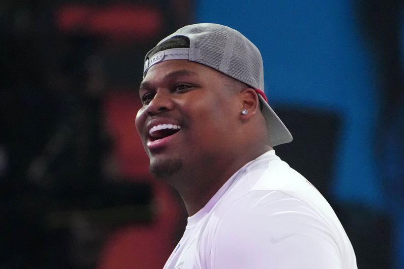 Jan 30, 2025; Orlando, FL, USA; AFC defensive lineman Quinnen Williams of the New York Jets (95) during the Pro Bowl Skills Challenge at Nicholson Fieldhouse. Mandatory Credit: Kirby Lee-Imagn Images
