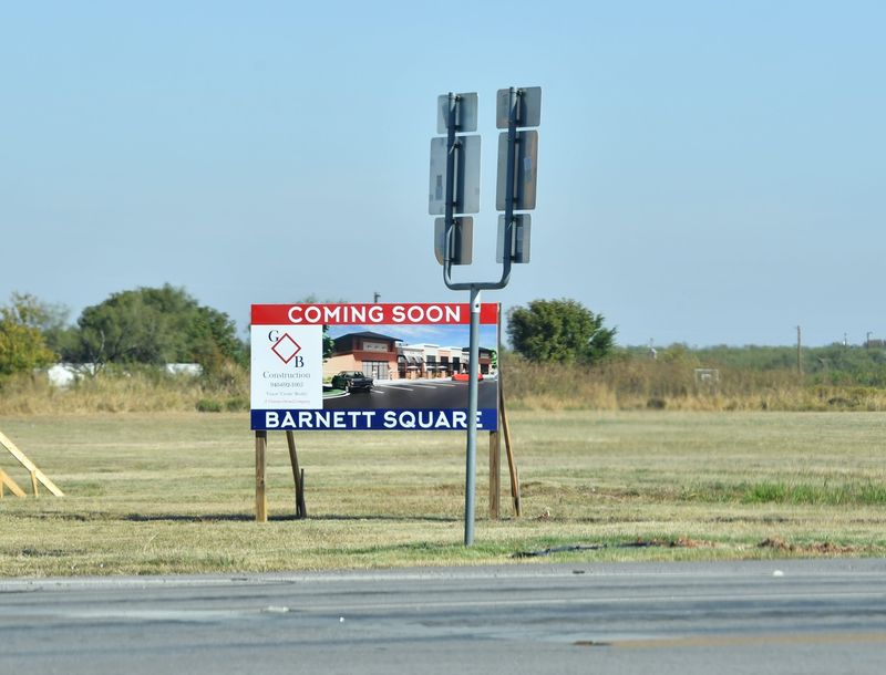 A "Coming Soon - Barnett Square" sign is displayed at the corner of Seymour Highway and Barnett Road in Wichita Falls.