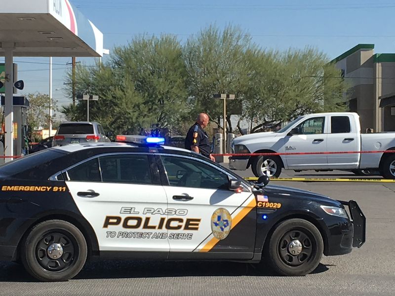 El Paso Police Department officers investigate a fatal stabbing that occurred during an altercation inside a DK convenience store on Tuesday, Nov. 11, 2025, at 5600 Alameda Avenue across the street from Fox Plaza in the South-Central area.