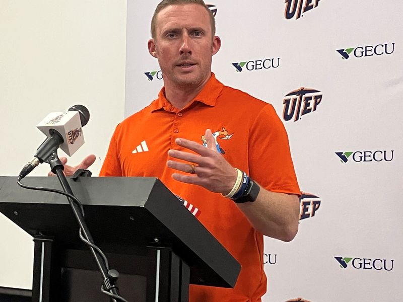 UTEP coach Scotty Walden addresses the media Tuesday before the rivalry game with New Mexico State.