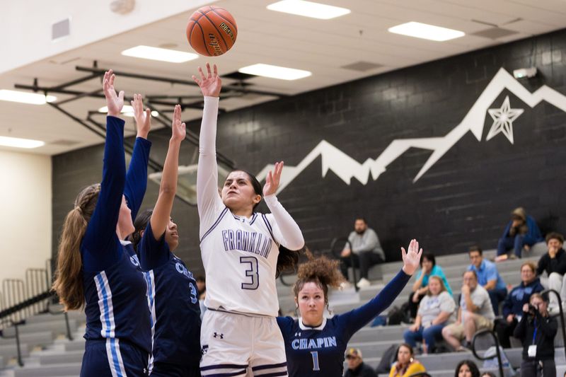 Franklin’s 	Allison De La O (3) shoots the ball during a girls basketball game against Chapin at Franklin High School in El Paso, Texas, on Tuesday, Nov. 18, 2025.