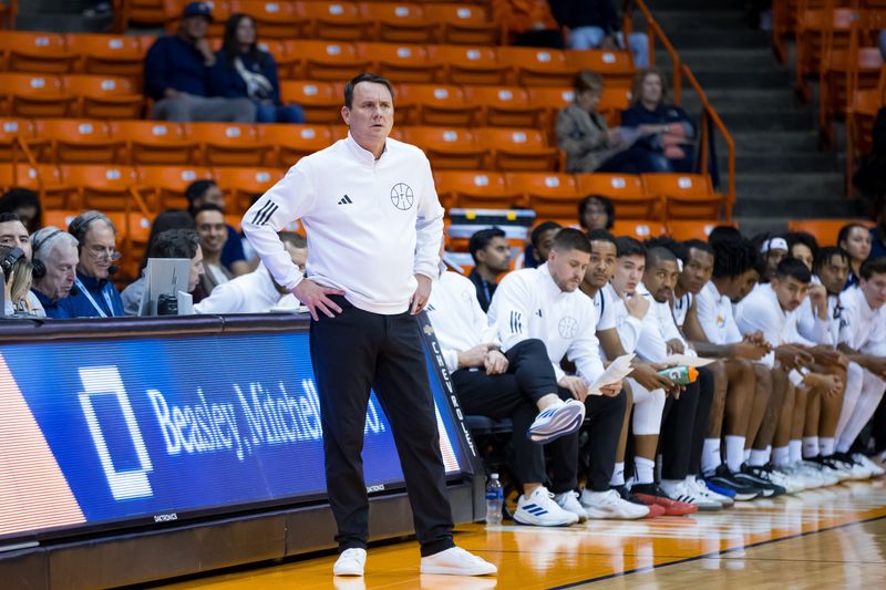 UTEP’s head men’s basketball coach Joe Golding watches his team during a game against St. Thomas at the Don Haskins Center in El Paso, Texas, on Wednesday, Nov. 19, 2025.