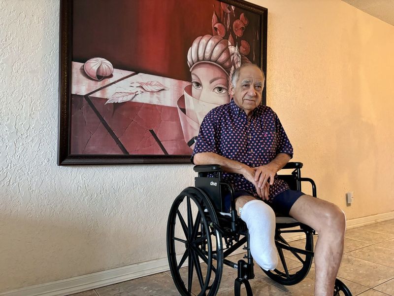 Valentin Quintero poses for a photo in his home in East El Paso. Quintero, who has been wheelchair bound following an amputation in 2023, recently received support from the Rio Grande Area Agency on Aging's Senior Fund.