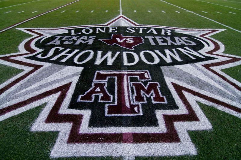 Nov 24, 2011; College Station, TX, USA; General view of the lone star showdown logo on the field before a game between the Texas A&M Aggies and Texas Longhorns at Kyle Field. Mandatory Credit: Brett Davis-USA TODAY Sports