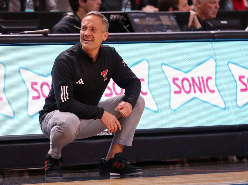 Texas Tech head coach Grant McCasland reacts to a call during a non-conference men's basketball game, Sunday, Nov. 30, 2025, at United Supermarkets Arena.