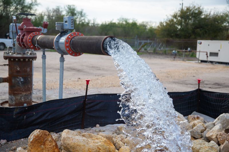 Water is discharged into the Nueces River in Corpus Christi, Texas, on Dec. 12, 2025.
