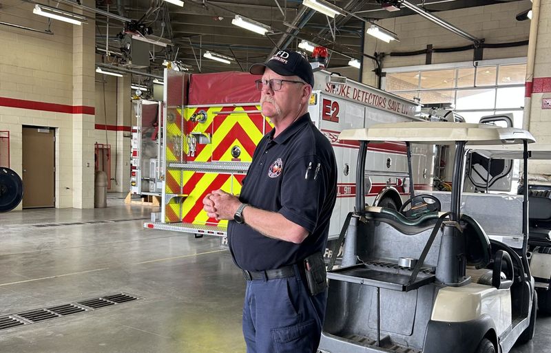 Canyon Fire Chief Dennis Gwyn directing a tour of the facilities before the Public Safety Bond Issue, held in May, which has allowed the fire department to go to 24-hour shifts for faster response time, better ratings and safety.