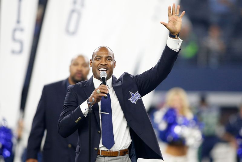 Nov 1, 2015; Arlington, TX, USA; Dallas Cowboys former player Darren Woodson gives a speech during his induction into the ring of honor at halftime of the game against the Seattle Seahawks at AT&T Stadium. Seattle won 13-12. Mandatory Credit: Tim Heitman-USA TODAY Sports