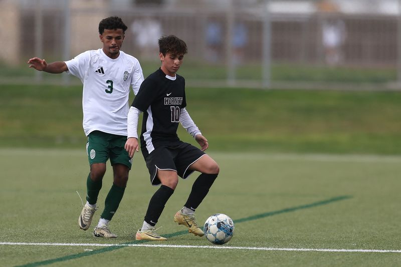Flour Bluff's Izaiah Cintron tries to turn on a ball during the championship match of the Gulf Coast Classic on Saturday, Jan. 10, 2026 at Cabaniss Soccer Field.