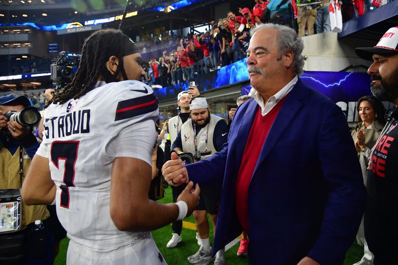 Dec 27, 2025; Inglewood, California, USA; Houston Texans owner Cal McNair with quarterback C.J. Stroud (7) following a game against the Los Angeles Chargers at SoFi Stadium. Mandatory Credit: Gary A. Vasquez-Imagn Images