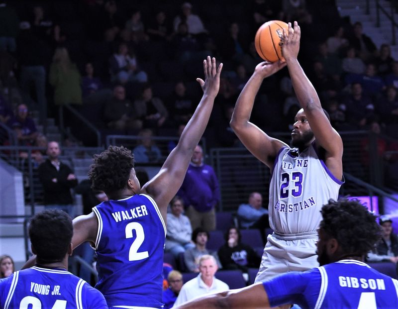 ACU's Airion Simmons (23) shoots over the Texas-Arlington defense in the first half. He had a team-high 17 points in the Wildcats' 84-68 victory Saturday, Jan. 21, 2023 at Moody Coliseum.

Acu Uta Mbb 02
