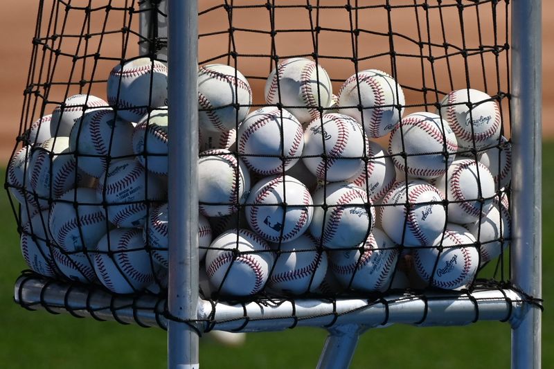 Apr 12, 2025; Chicago, Illinois, USA; Baseballs are seen in a basket during batting pratice prior to a game between the Chicago White Sox and the Boston Red Sox at Rate Field. Mandatory Credit: Patrick Gorski-Imagn Images
