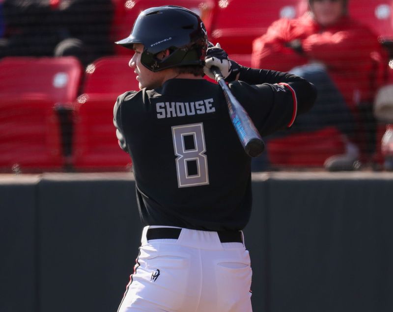 Connor Shouse eyes the pitcher in the batters box during the Texas Tech baseball team's alumni game, Saturday, Jan. 31, 2026, at Rip Griffin Park.