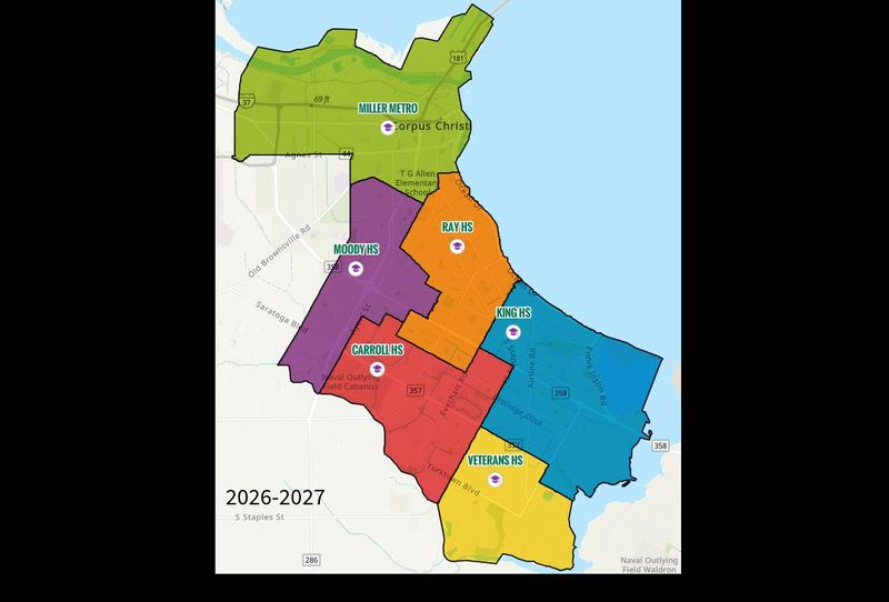 The Corpus Christi Independent School District high school attendance boundaries for the 2026-27 school year have been affected by school closures at the middle school level.