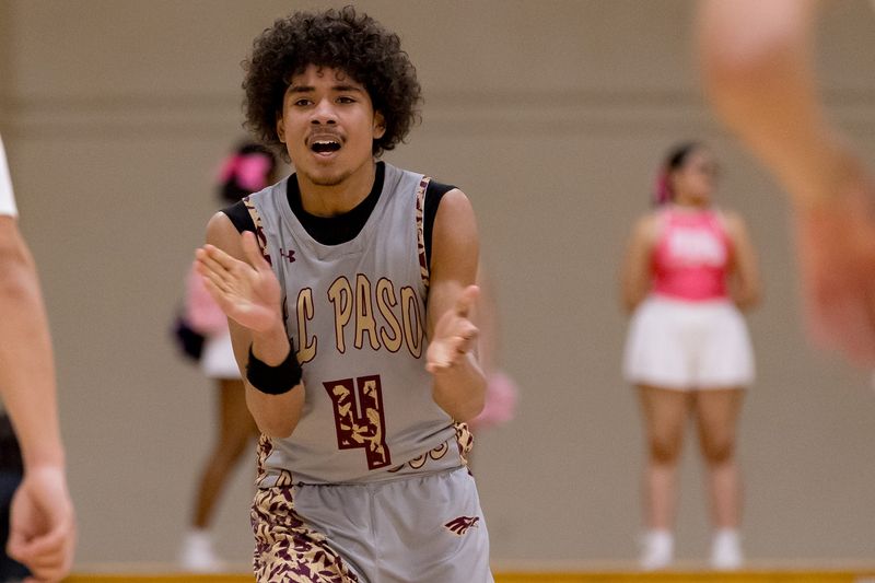 Andress’ Curtis Hargrave (4) celebrates during a District 1-5A boys basketball game against Burges on Tuesday, Feb. 3, 2026, at Burges High School in El Paso, Texas.