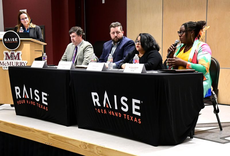 Independent BriTanya Brown speaks during a forum for state House District 71 candidates at McMurry University Tuesday. Sponsored by Raise Your Hand Texas, a nonpartisan public education advocacy group funded and founded by Charles Butt and a group of community leaders, the roundtable focus was on education and each candidate's vision for policies in that area.