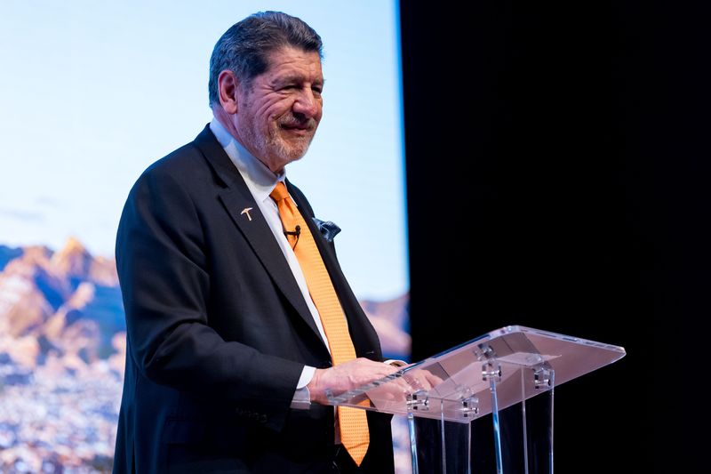 Miguel A. Loya speaks after the Miguel A. Loya Scholarship Program, funded by his $30 million gift to support UTEP’s engineering program, is announced at the Fox Fine Arts Recital Hall on the UTEP campus in El Paso, Texas, on Thursday, Feb. 5, 2025. The College of Engineering was also named in his honor.