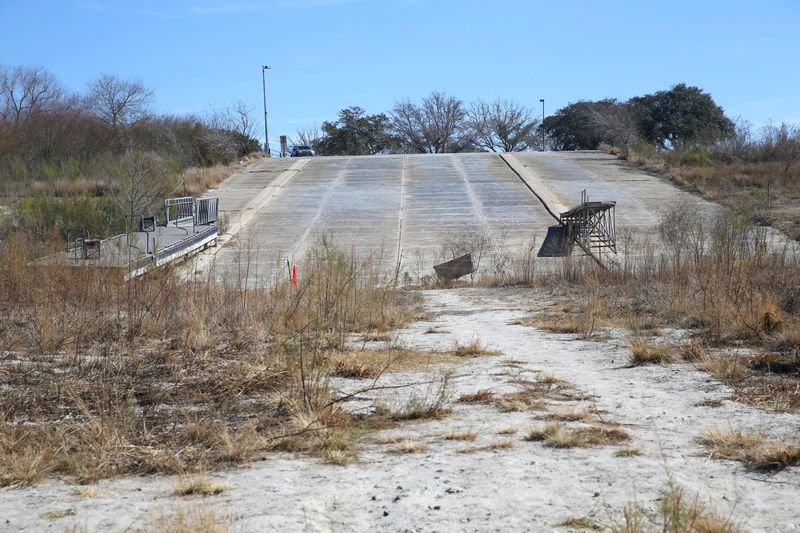 The Choke Canyon Calliham Unit boat ramp shows the drop in water level at Choke Canyon Reservoir on Feb. 8.