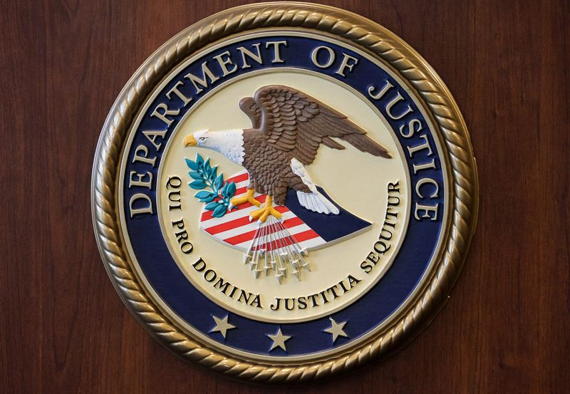 The seal of the Department of Justice at the U.S. Attorney's Office for the Northern District of Texas as seen on Feb. 11.