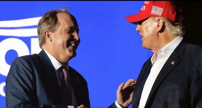 In his latest television ad, Attorney General Ken Paxton is once again touting his relationship with President Donald Trump while drawing separation between the president and incumbent U.S. Sen. John Cornyn, R-TX, ahead of the May 26 primary runoff.