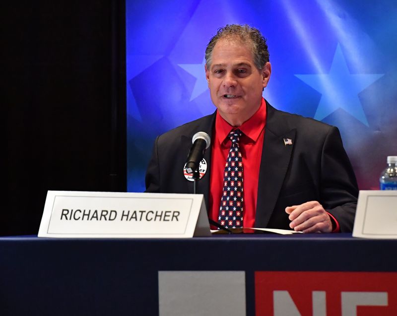 Rick Hatcher, a candidate for Wichita County judge, introduces himself during the Wichita County Judge Debate, on Tuesday, Feb. 17, 2026, at the Multi-Purpose Events Center in Wichita Falls. KAUZ News Channel 6 hosted the live debate to give the three Republican candidates an opportunity to speak on issues. No Democrats are running for the post in the March 3 Primary Elections.