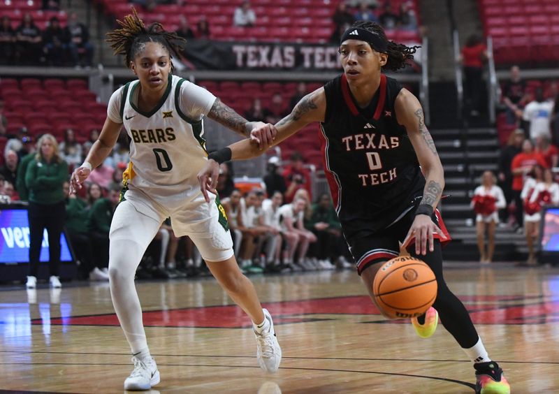 Texas Tech's Snudda Collins dribbles against Baylor in a Big 12 women's basketball game Wednesday, Feb. 18, 2026, at United Supermarkets Arena.