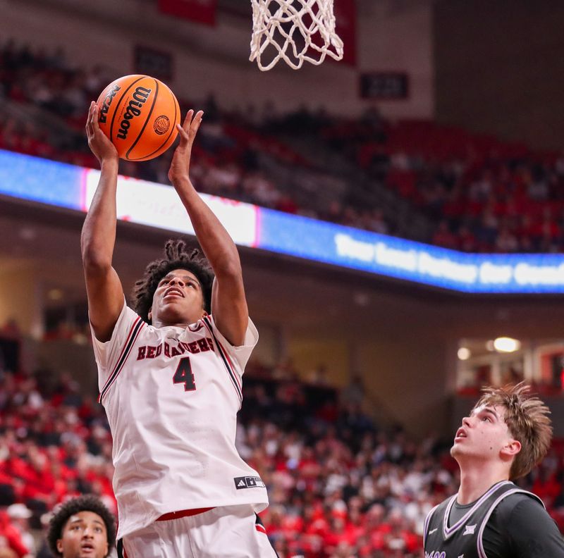 Texas Tech's Christian Anderson goes up for the layup against Kansas State during a Big 12 Conference men's basketball game, Saturday, Feb. 21, 2026, in United Supermarkets Arena.