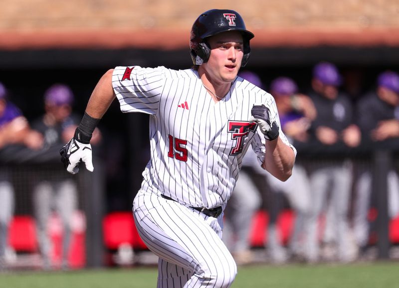 Texas Tech's Caden Ferraro runs to first during a non-conference baseball game, Sunday, Feb. 22, 2026, at Rip Griffin Park.
