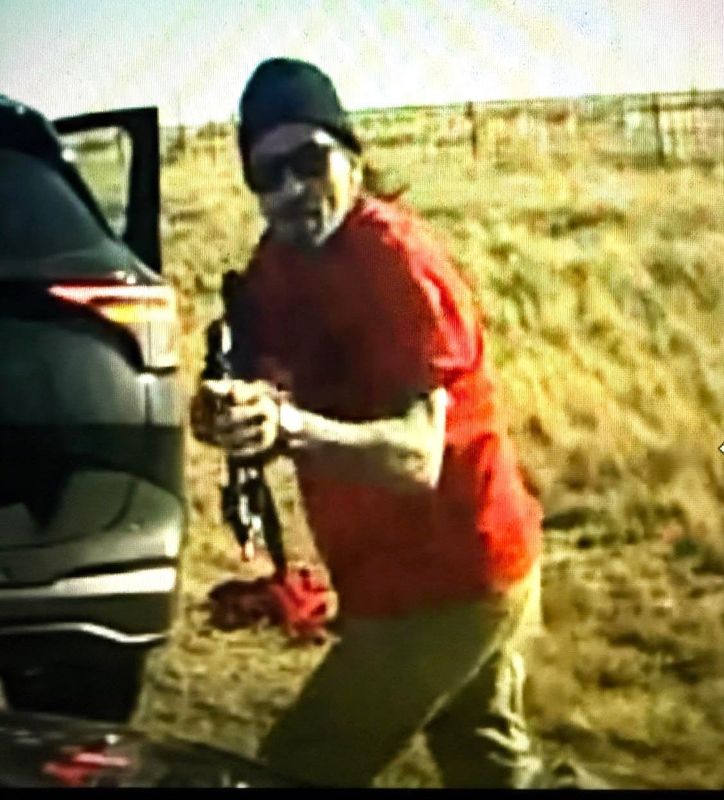 New Mexico State Police are searching for an unidentified man armed with a rifle suspected of shooting at a state police officer during a traffic stop near Fort Sumner on Feb. 23, 2026. The officer was not injured.