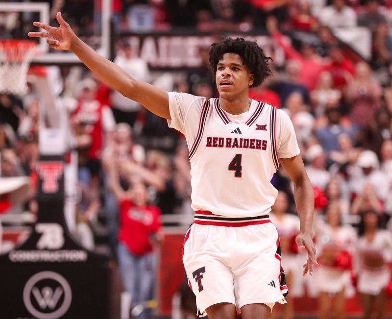 Texas Tech's Christian Anderson reacts to hitting a 3-pointer against Cincinnati during a Big 12 Conference men's basketball game, Tuesday, Feb. 24, 2026, in United Supermarkets Arena.