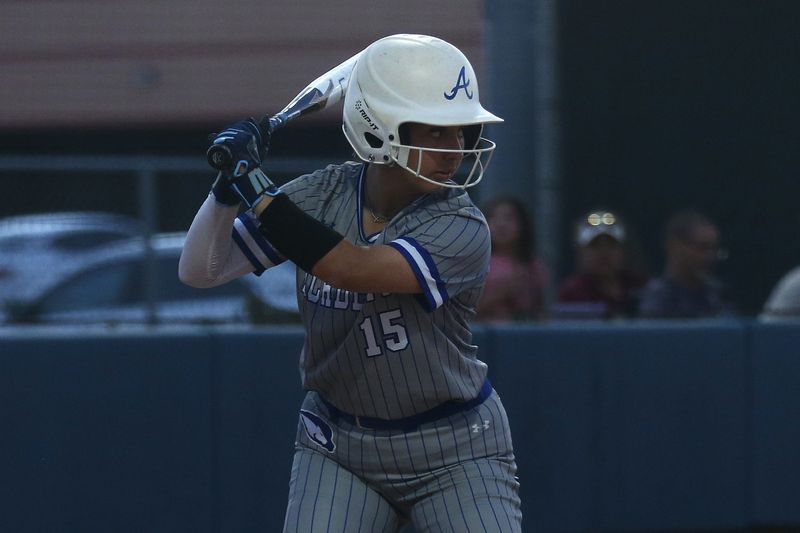 Santa Gertrudis Academy's K'Lee Bazan awaits a pitch during a tournament softball game against Tuloso-Midway at Carroll High School on Feb. 26, 2026.