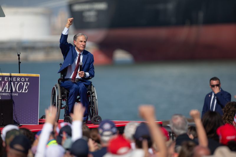 Texas Gov. Greg Abbott finishes a speech at the Port of Corpus Christi in Corpus Christi, Texas, on Feb. 27, 2026.