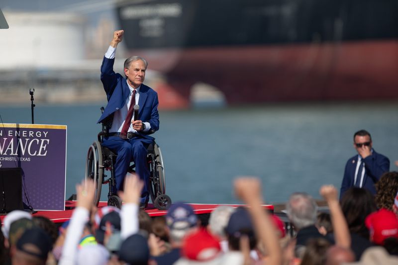 Texas Gov. Greg Abbott finishes a speech during an event hosting President Donald Trump at the Port of Corpus Christi on Feb. 27.