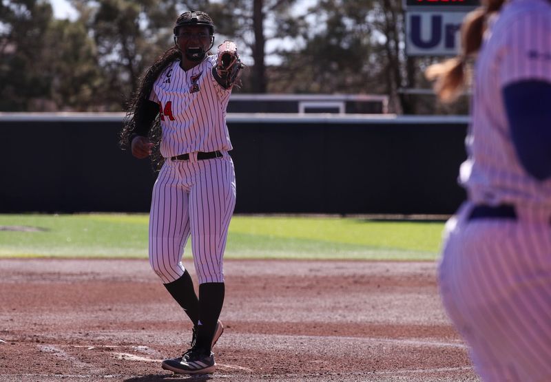 Texas Tech's NiJaree Canady reacts to a strikeout against Texas A&M-Corpus Christi during a Division I non-conference softball game, Saturday, Feb. 28, 2026, at Rocky Johnson Field.